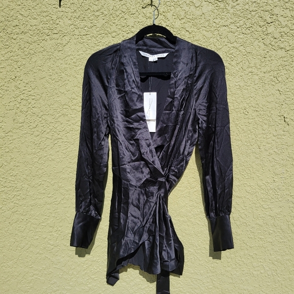 NWT Veronica Beard Viv Black 100% Silk Wrap Blouse - Picture 3 of 5
